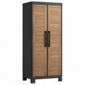 Opbergkast met 2 deuren, 80 x 40 x 180 cm, zwart en naturel bruin, massief acaciahout en staal