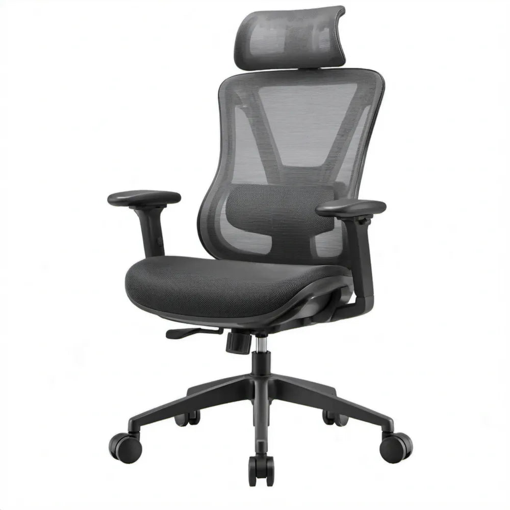 Ergonomische bureaustoel met hoofdsteun en lendensteun, zwart, 66 x 66 x 116-126 cm