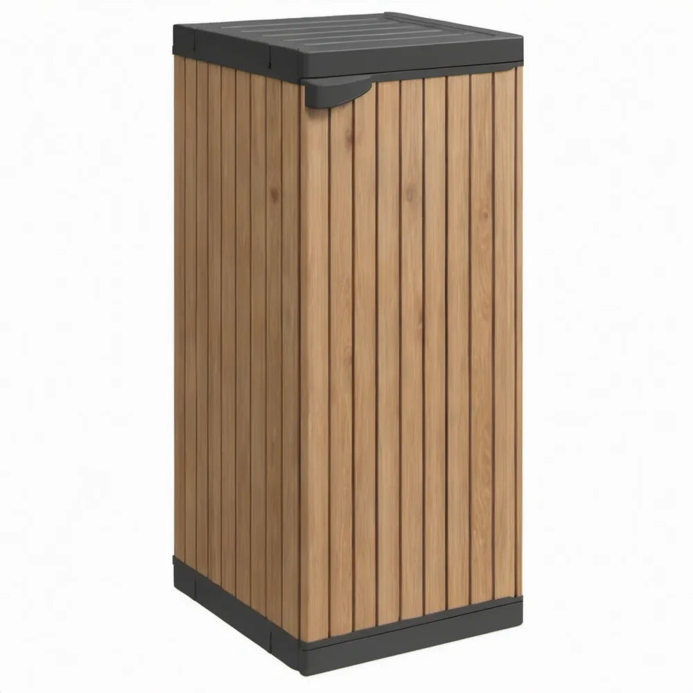 Bruin-zwarte kunststof opbergkast met afsluitbaar deksel, 65 x 45 x 91 cm, 200 l