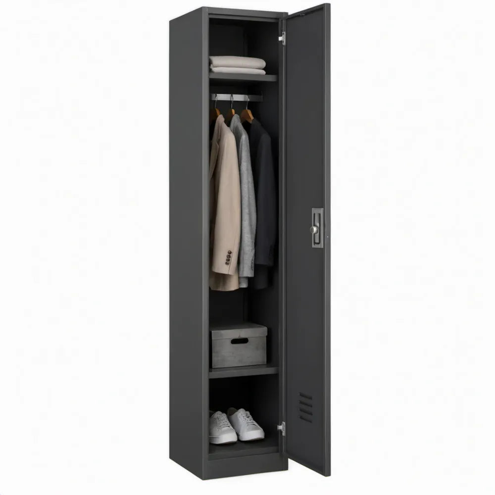 Metalen garderobekast met 1 deur en kledingroede, antraciet, 180 x 38 x 45 cm