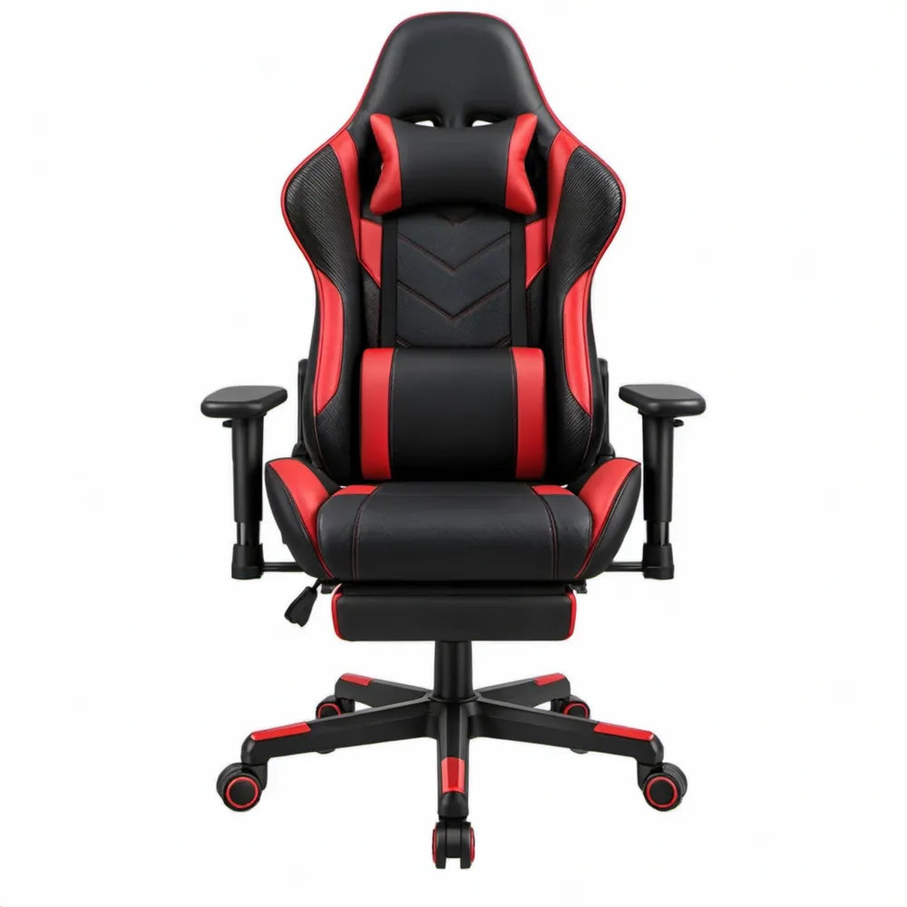 Verstelbare gamingstoel van PU-kunstleer met voetensteun, zwart/rood, 124-134 x 68 x 68 cm