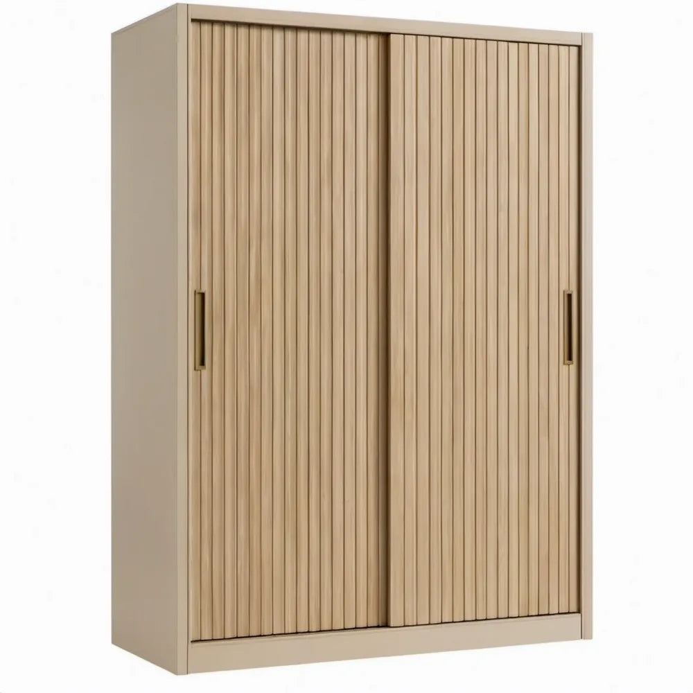 Beige/lichtbruine schuifdeurkast van MDF met reliëf, 100 x 45 x 180 cm