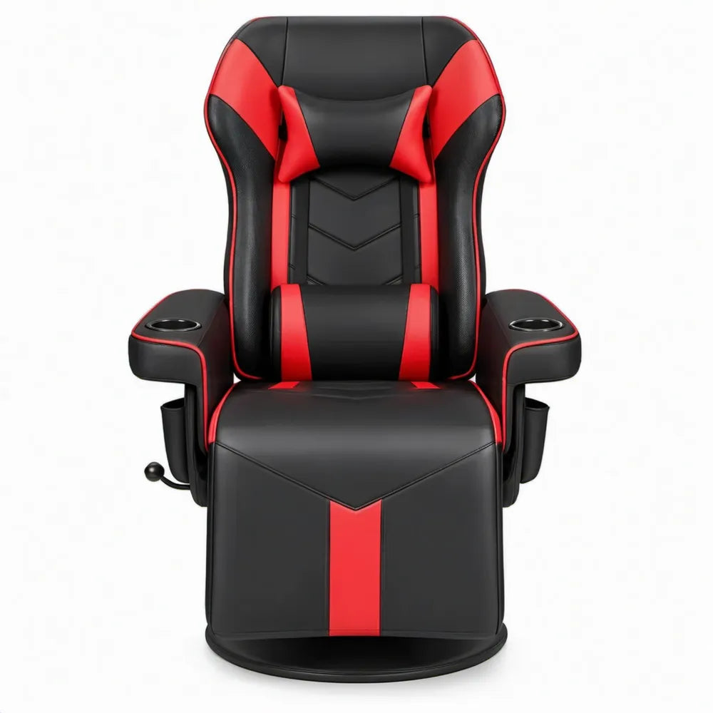 Gaming-fauteuil met uitschuifbare voetensteun en bekerhouders, zwart/rood, 65 x 80 x 106 cm