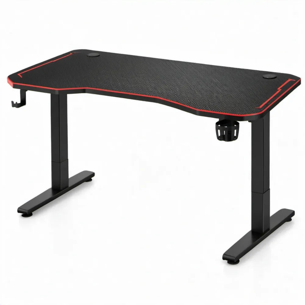 In hoogte verstelbaar bureau 140 x 60 cm zwart/rood met MDF-werkblad en stalen onderstel