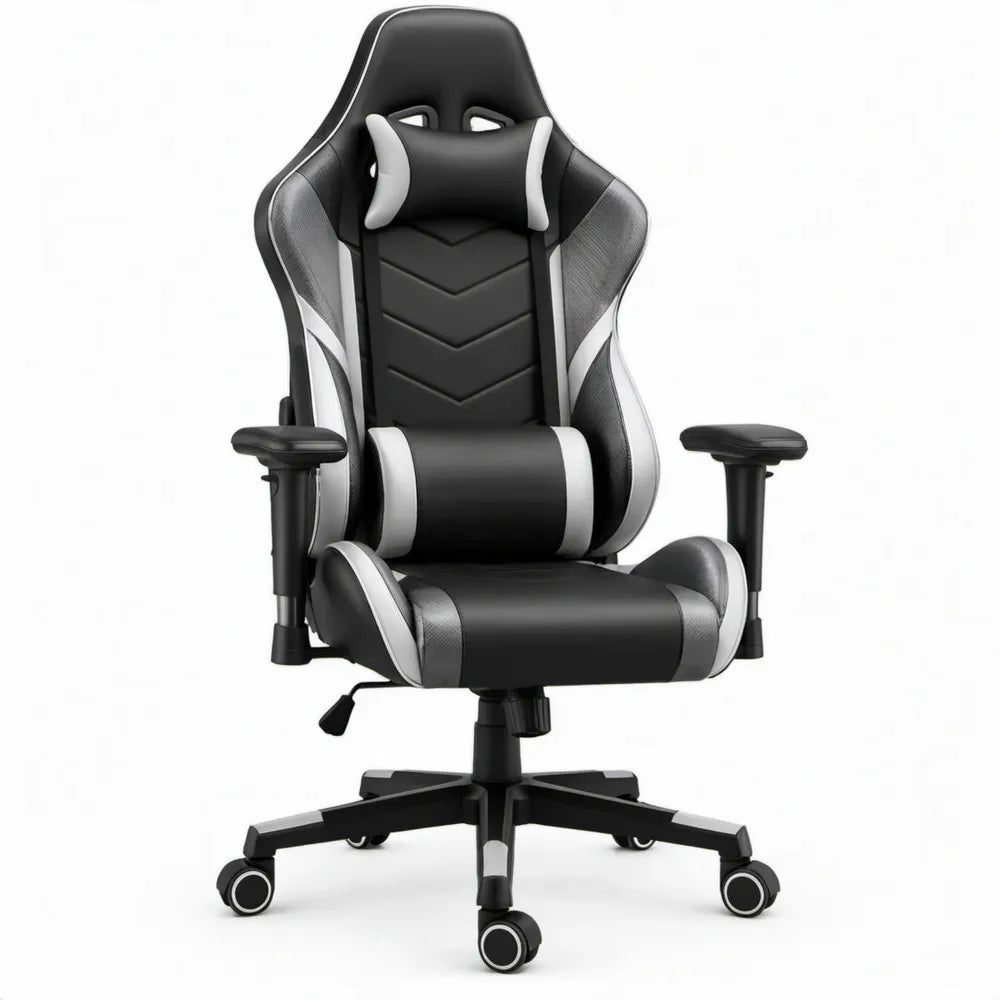Gamingstoel Zwart/Grijs van PU-kunstleer, 66 x 66 x 122-132 cm