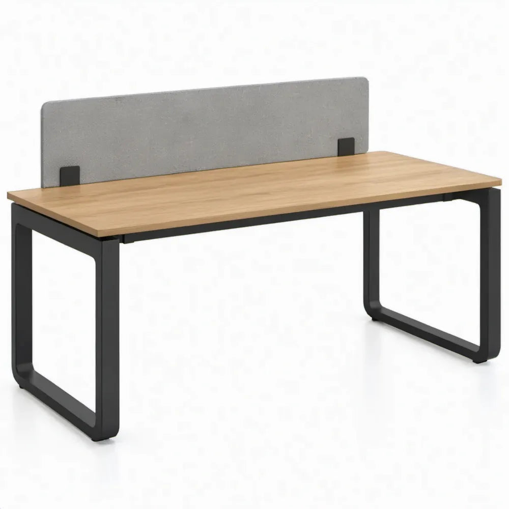 Computerbureau met privacy scherm, 120 x 60 x 75 cm, eikenkleurig/grijs/zwart