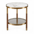 Ronde bijzettafel 50 x 50 x 55 cm met marmerlook, gehard glas en goudkleurig frame