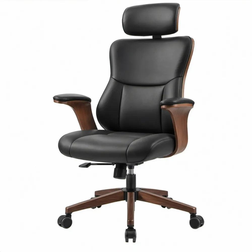 Ergonomische directiestoel met verstelbare hoofdsteun, zwart/donkerbruin, 68 x 68 x 118-128 cm