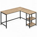 L-vormig hoekbureau met 2 planken, 140 x 120 x 75 cm, eikenkleurig/zwart