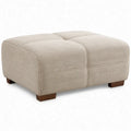 Vierkante gestoffeerde voetensteun 90 x 90 x 45 cm beige met donkerbruine rubberhouten poten