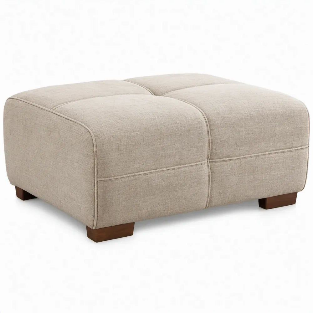 Vierkante gestoffeerde voetensteun 90 x 90 x 45 cm beige met donkerbruine rubberhouten poten