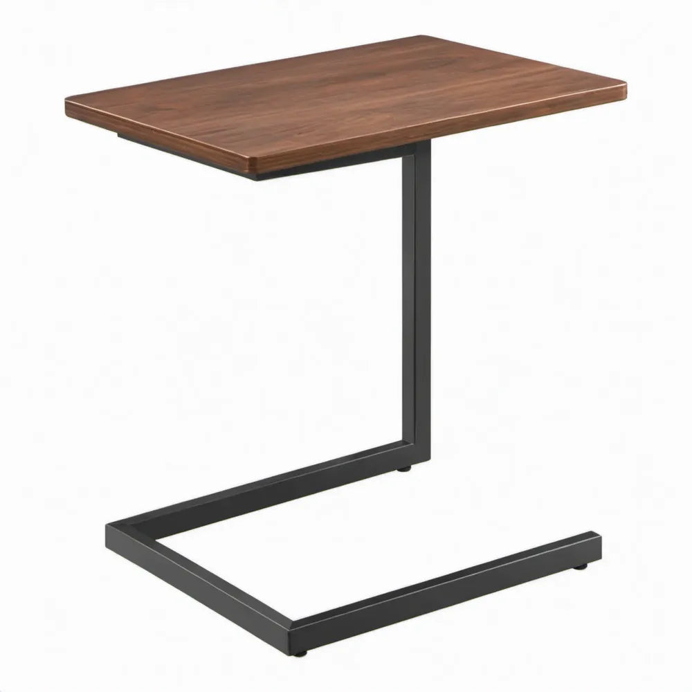 C-vormige bijzettafel 60 x 40 x 65 cm bruin en zwart, MDF en gepoedercoat staal