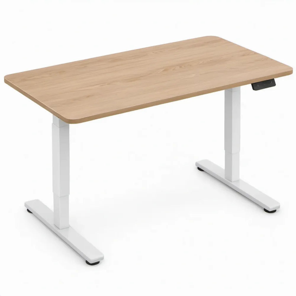 Elektrisch hoogteverstelbaar eiken/wit 120 x 60 cm MDF en staal