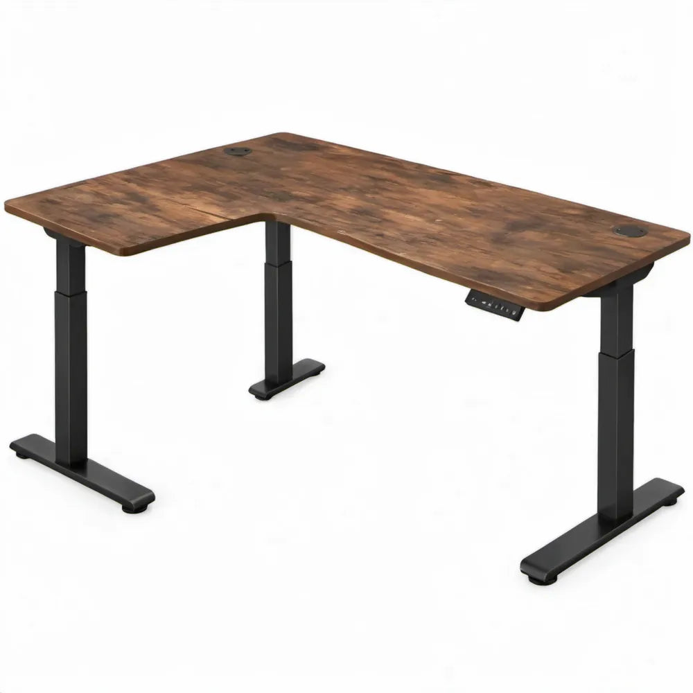 Elektrisch verstelbaar L-vormig hoekbureau 160 x 120 cm donkerbruin/zwart
