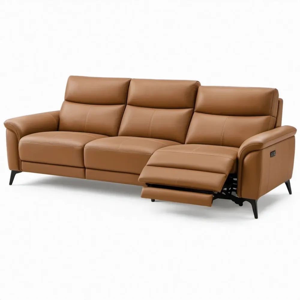 Elektrische 3-zits relaxbank van PU-kunstleer, 210 x 95 x 100 cm, cognacbruin