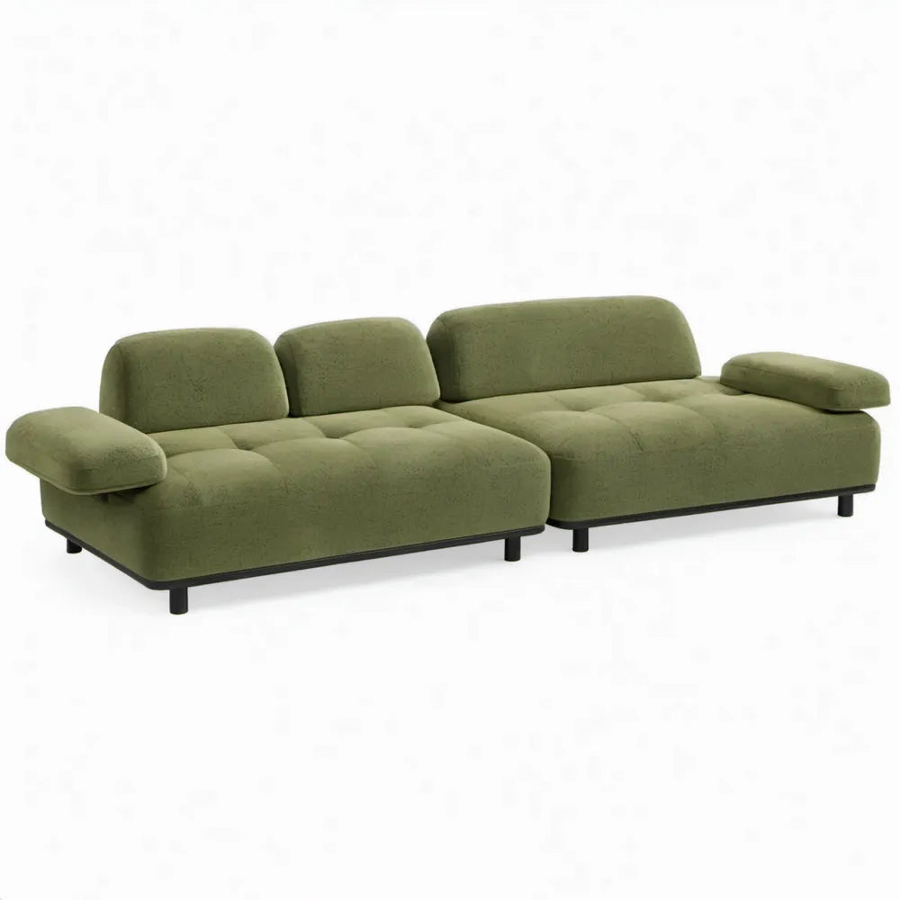 Modulaire 3-zitsbank van bouclé polyester, olijfgroen/zwart, 260 x 95 x 78 cm