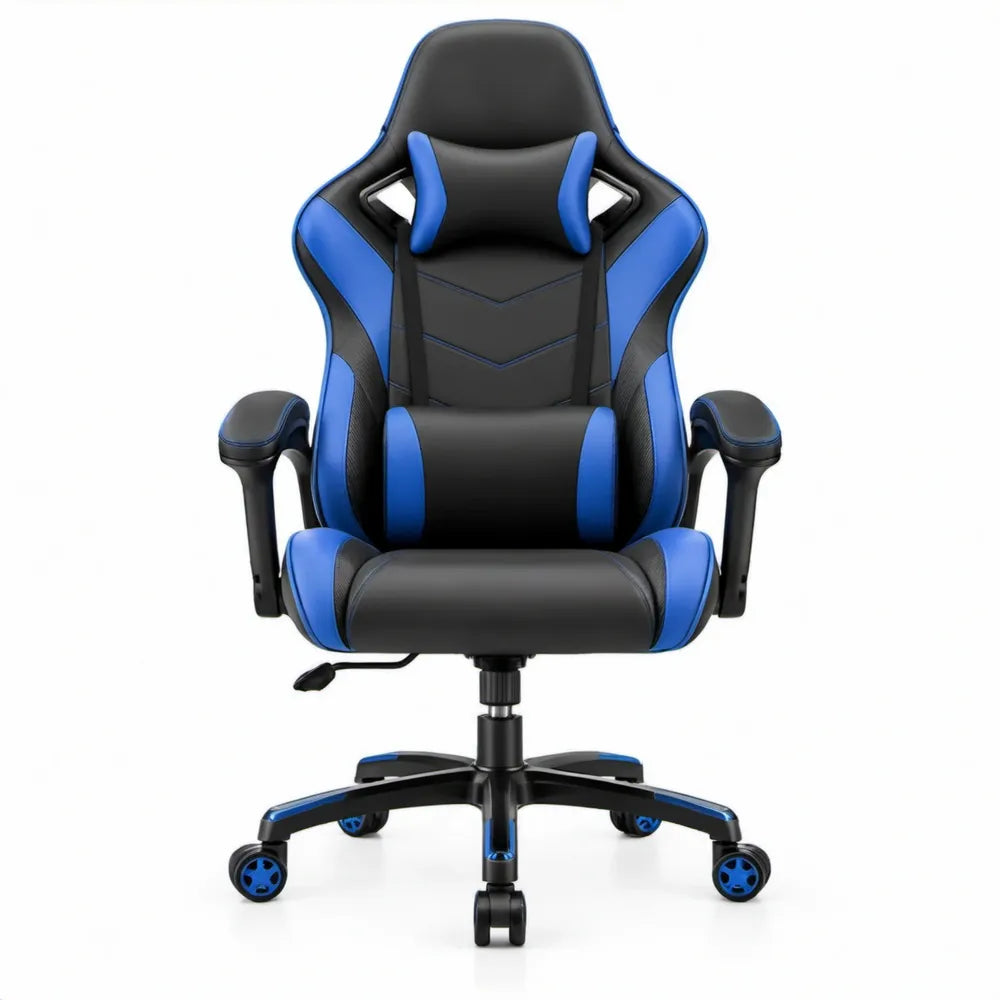 Verstelbare gamingstoel met hoge rugleuning, zwart/blauw, 65 x 65 x 125-135 cm