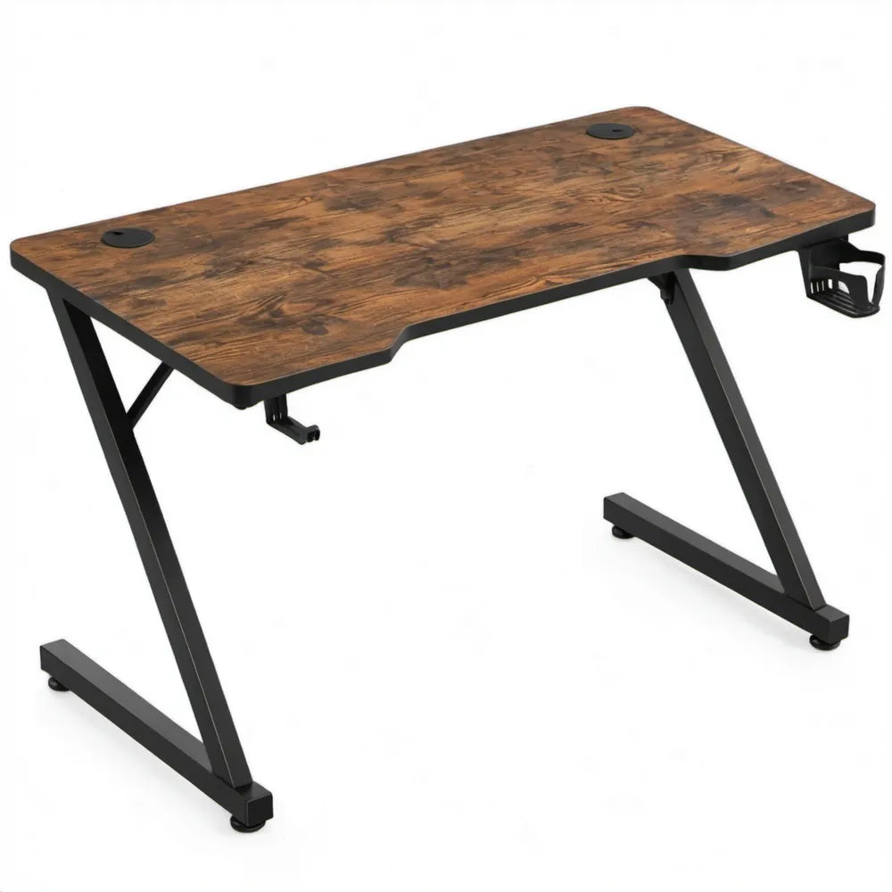 Computerbureau met kabeldoorvoeren en headsethouder, 120 x 60 x 75 cm, bruin/zwart