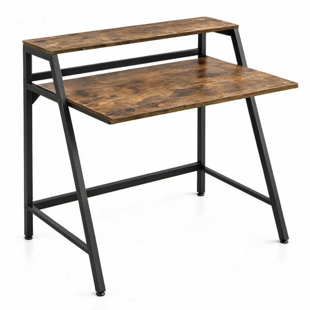 Industrieel computerbureau met bovenplank 100 x 50 x 92 cm Bruin/Zwart