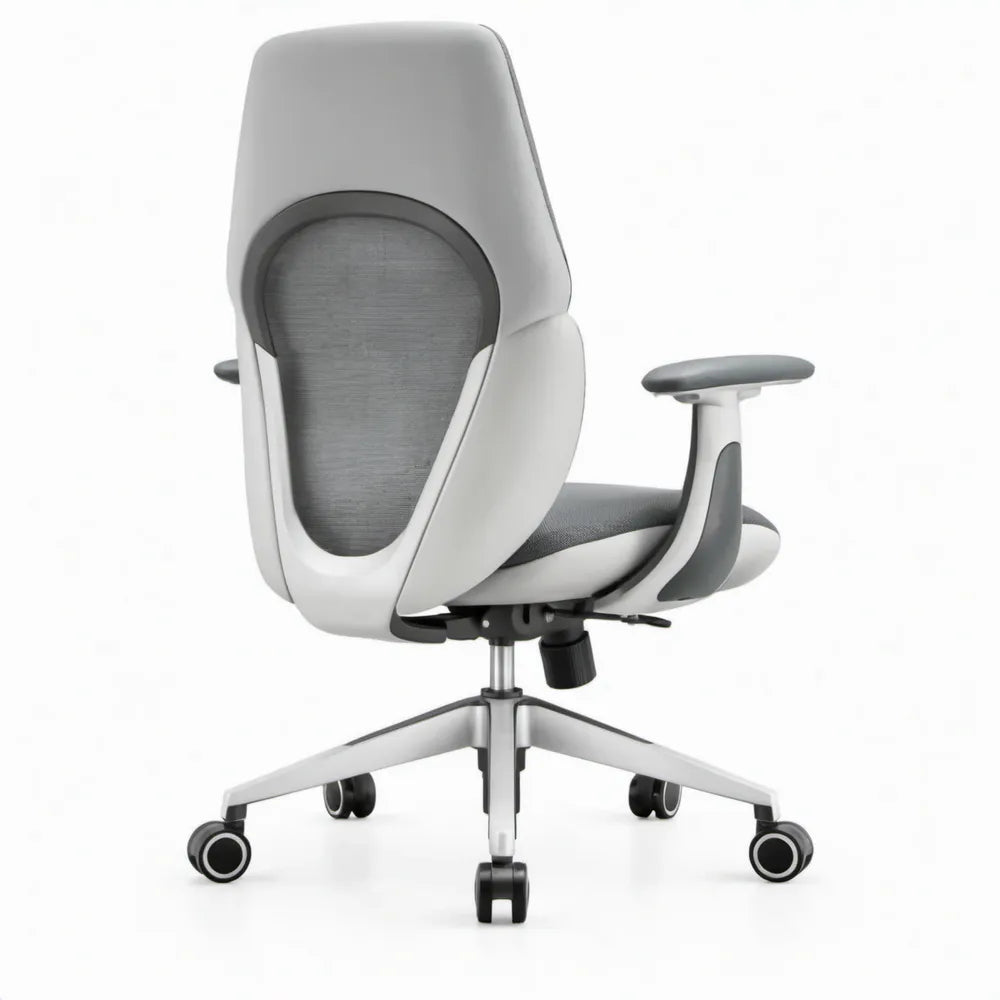 Ergonomische verstelbare bureaustoel grijs/zwart/zilver met netrug en armleuningen, 68 x 68 x 114-124 cm