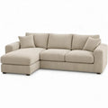 Beige geribbelde hoekbank met chaise longue links, 240 x 160 x 85 cm