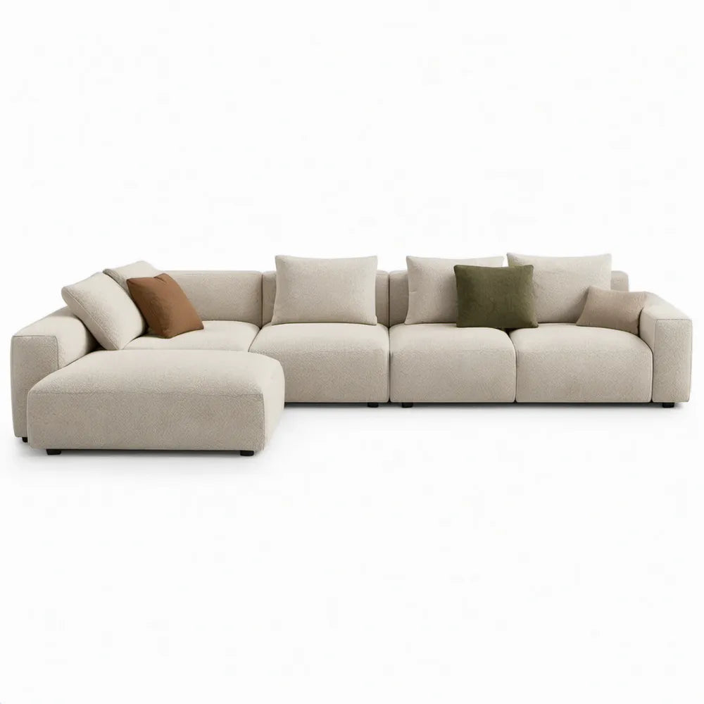 Modulaire hoekbank met linker chaise longue 320 x 160 x 82 cm in crèmekleurige bouclé polyester