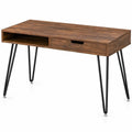 Walnootkleurig bureau met lade en open vak, 120 x 60 x 75 cm, staal